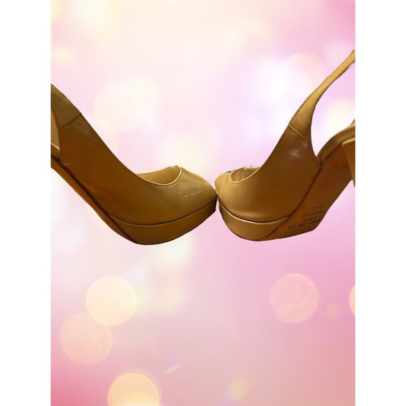 Jimmy Choo Patent Leather Shoes Nude Heels Peep Toe Platform Slingback READ - Picture 7 of 9